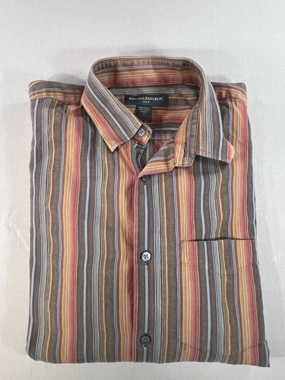 Banana Republic Men’s L Multi Stripe Long Sleeve Button Down 100% Cotton Shirt